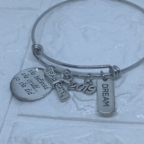 Graduation Bracelet She Believed She Could So She Did Inspirational Charm Bangle - Picture 6 of 8